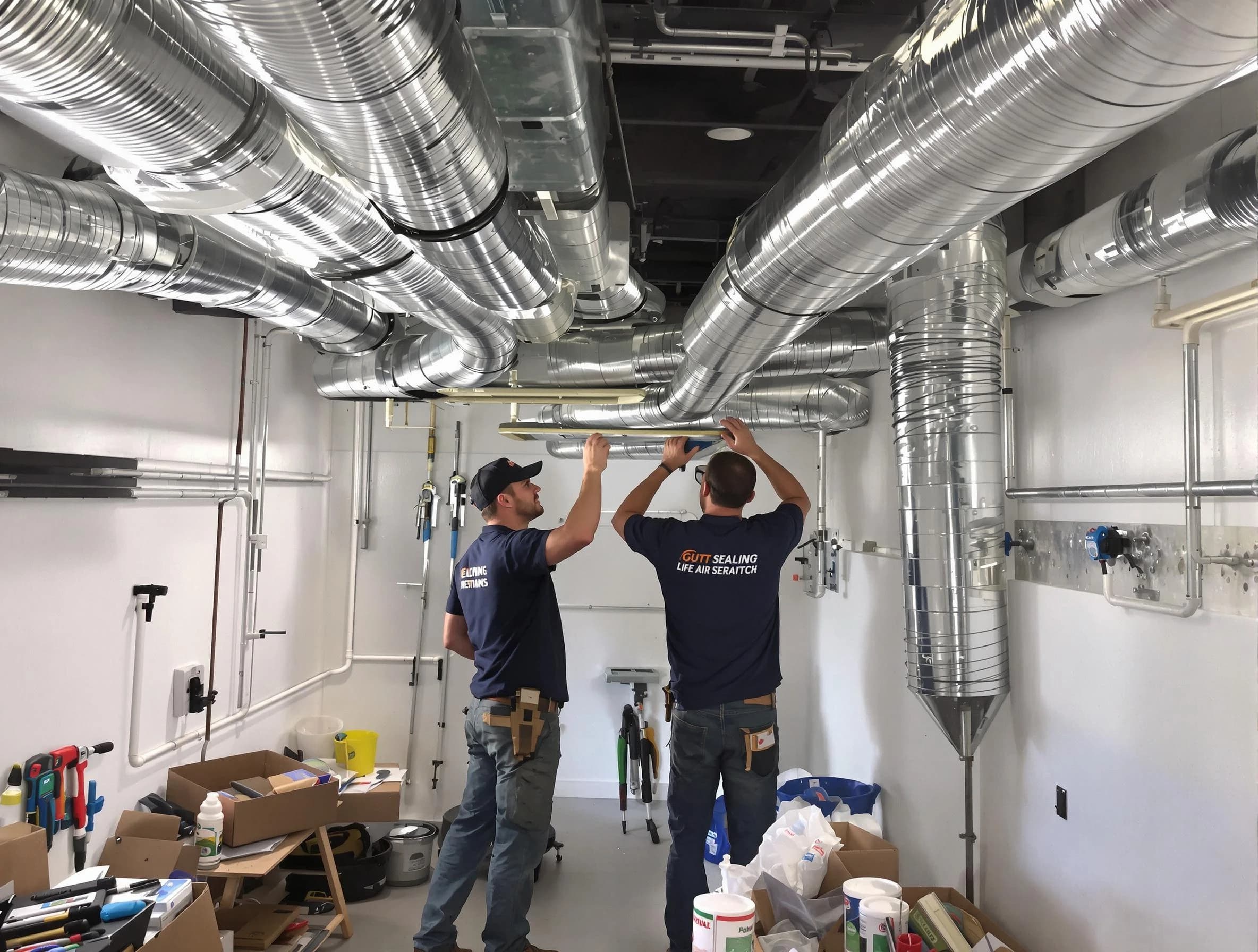 Johns Creek Air Duct Cleaning technician applying professional duct sealing solutions in Johns Creek