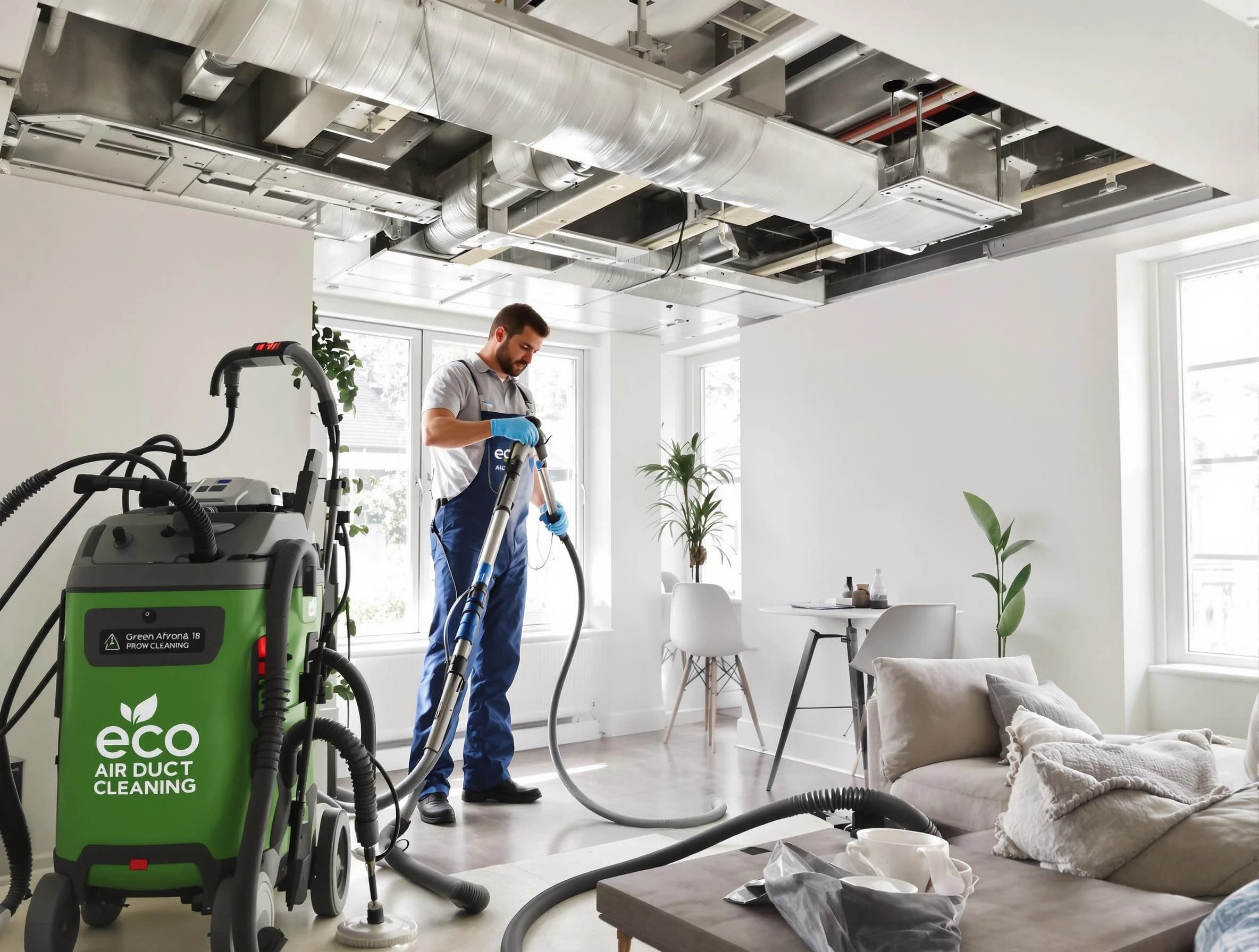 Johns Creek Air Duct Cleaning technician performing eco-friendly duct cleaning using sustainable methods in Johns Creek