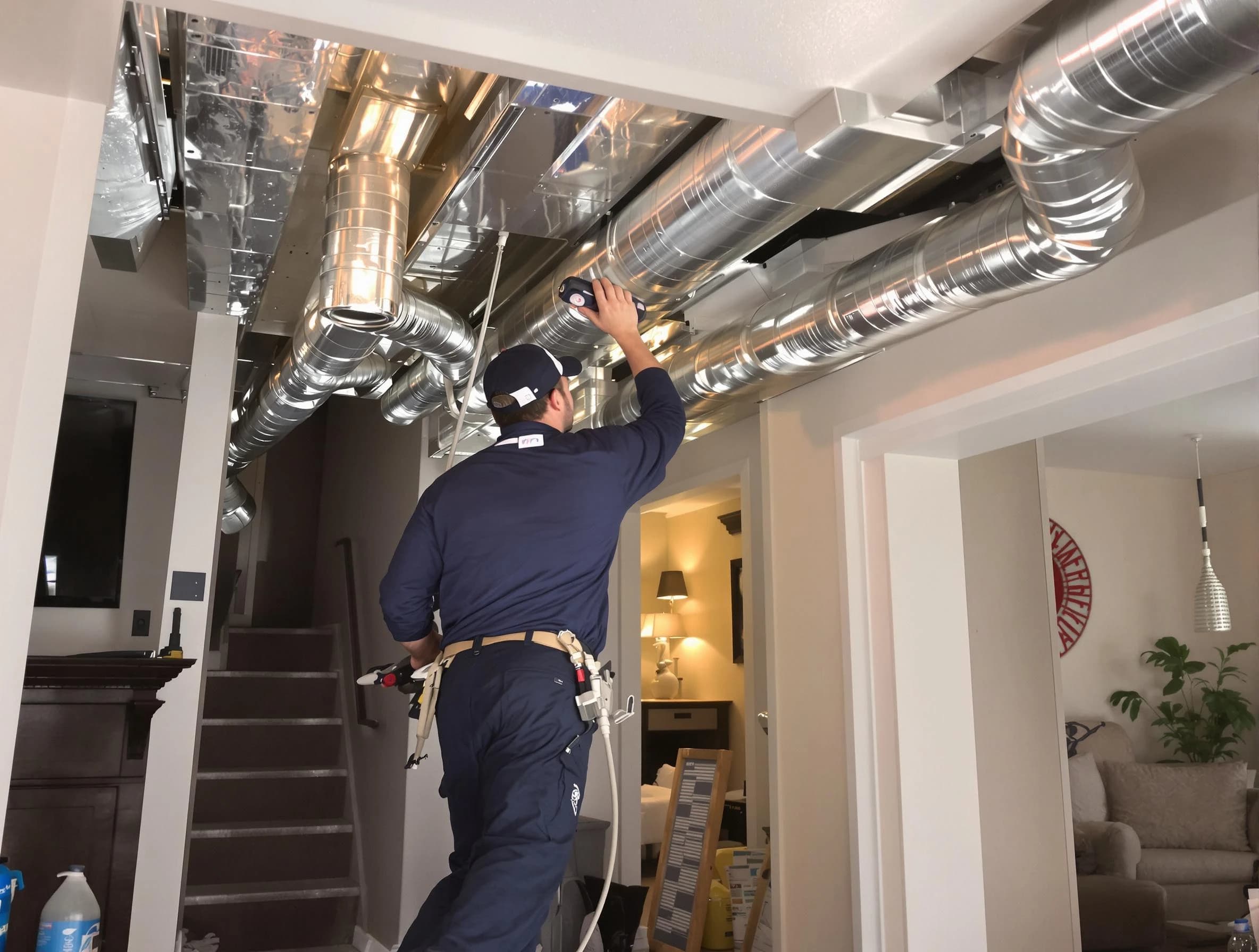 Johns Creek Air Duct Cleaning expert performing specialized duct cleaning in a mobile home in Johns Creek