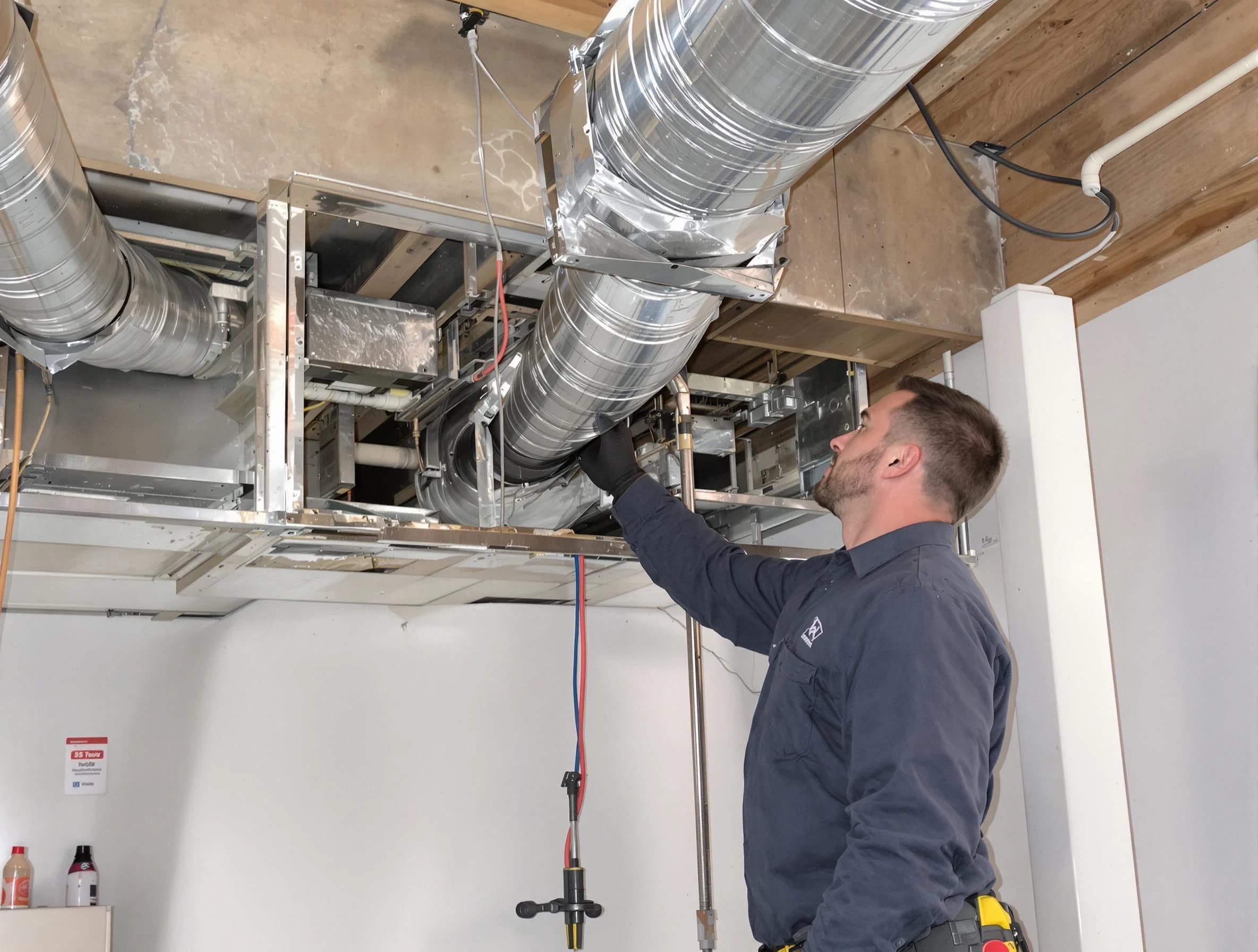 Johns Creek Air Duct Cleaning technician performing professional air duct repair using specialized tools in Johns Creek