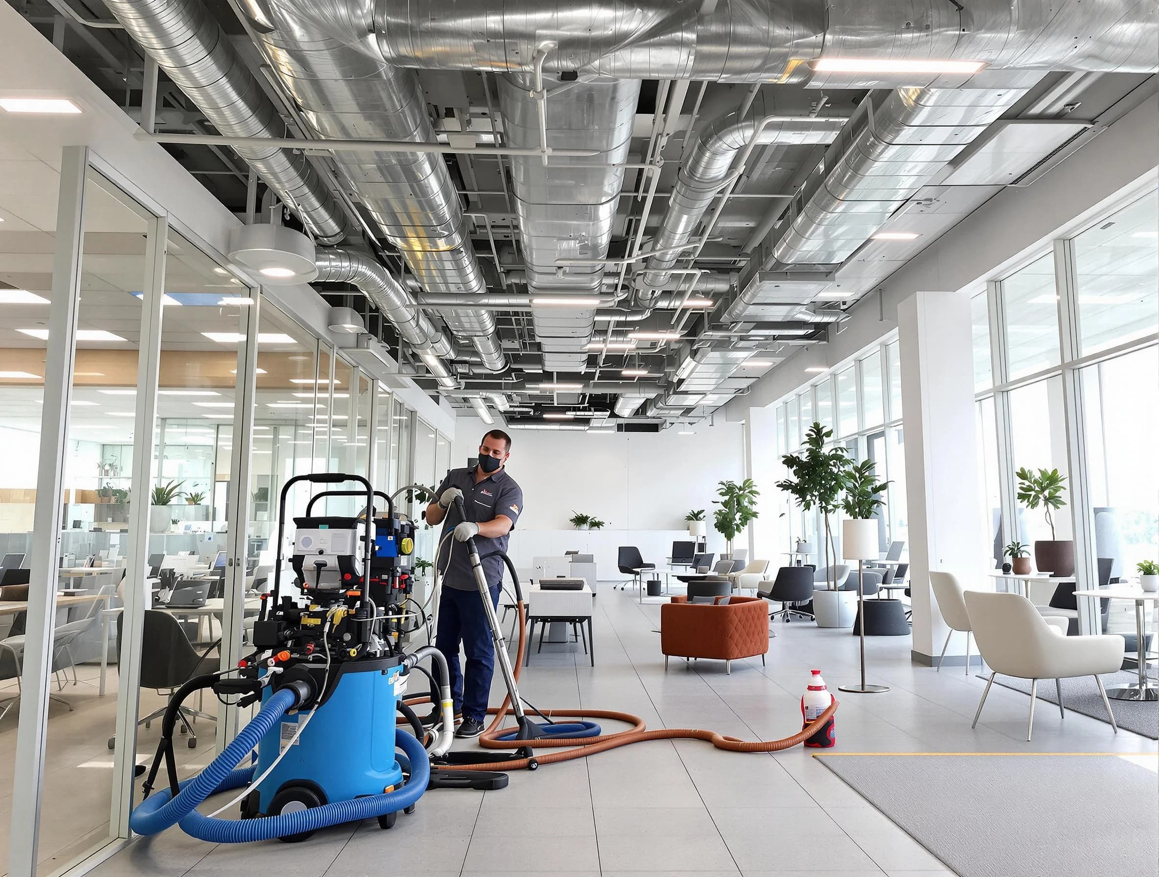 Johns Creek Air Duct Cleaning team conducting comprehensive commercial duct cleaning at a business location in Johns Creek