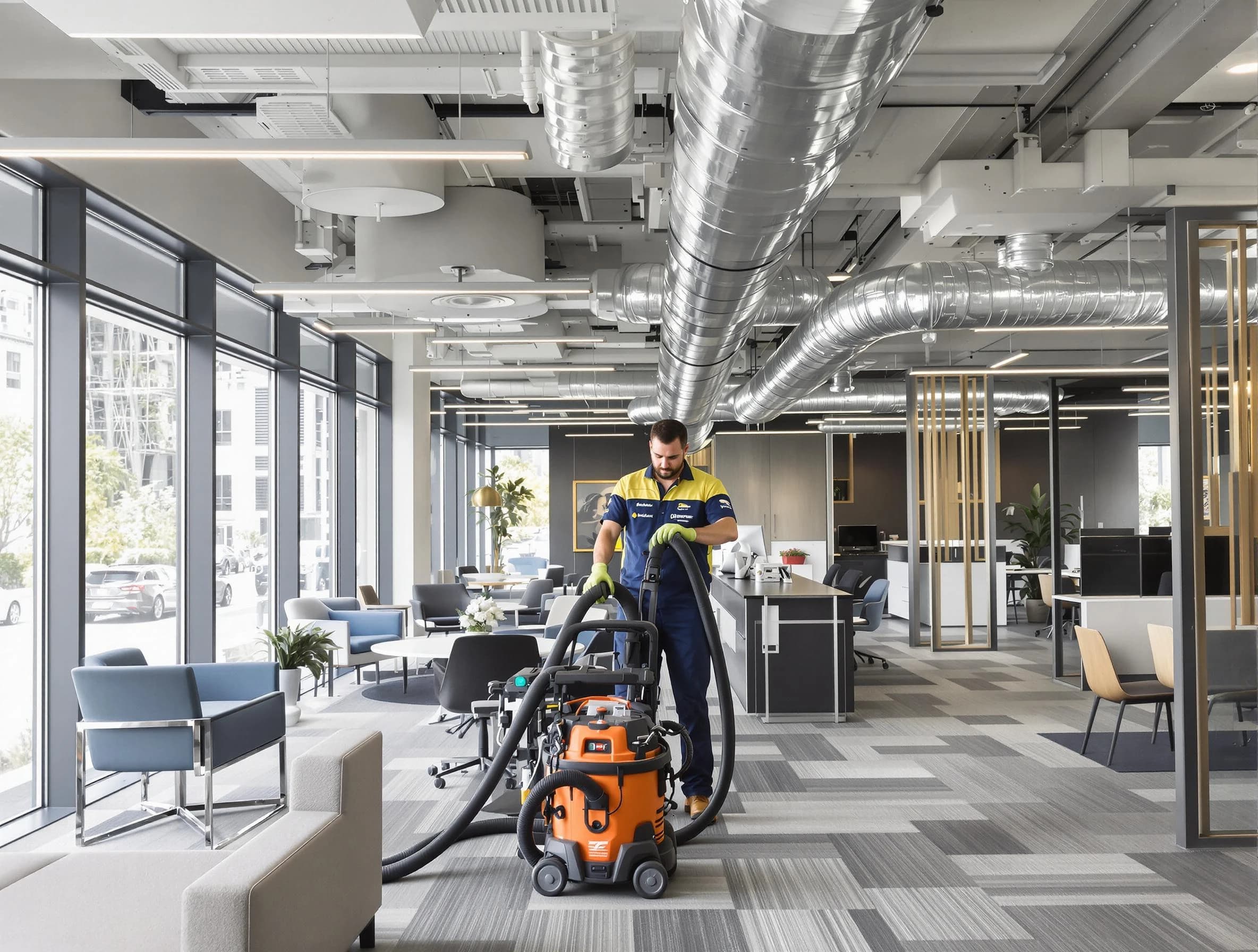 Johns Creek Air Duct Cleaning team performing thorough commercial duct cleaning at a Johns Creek business center