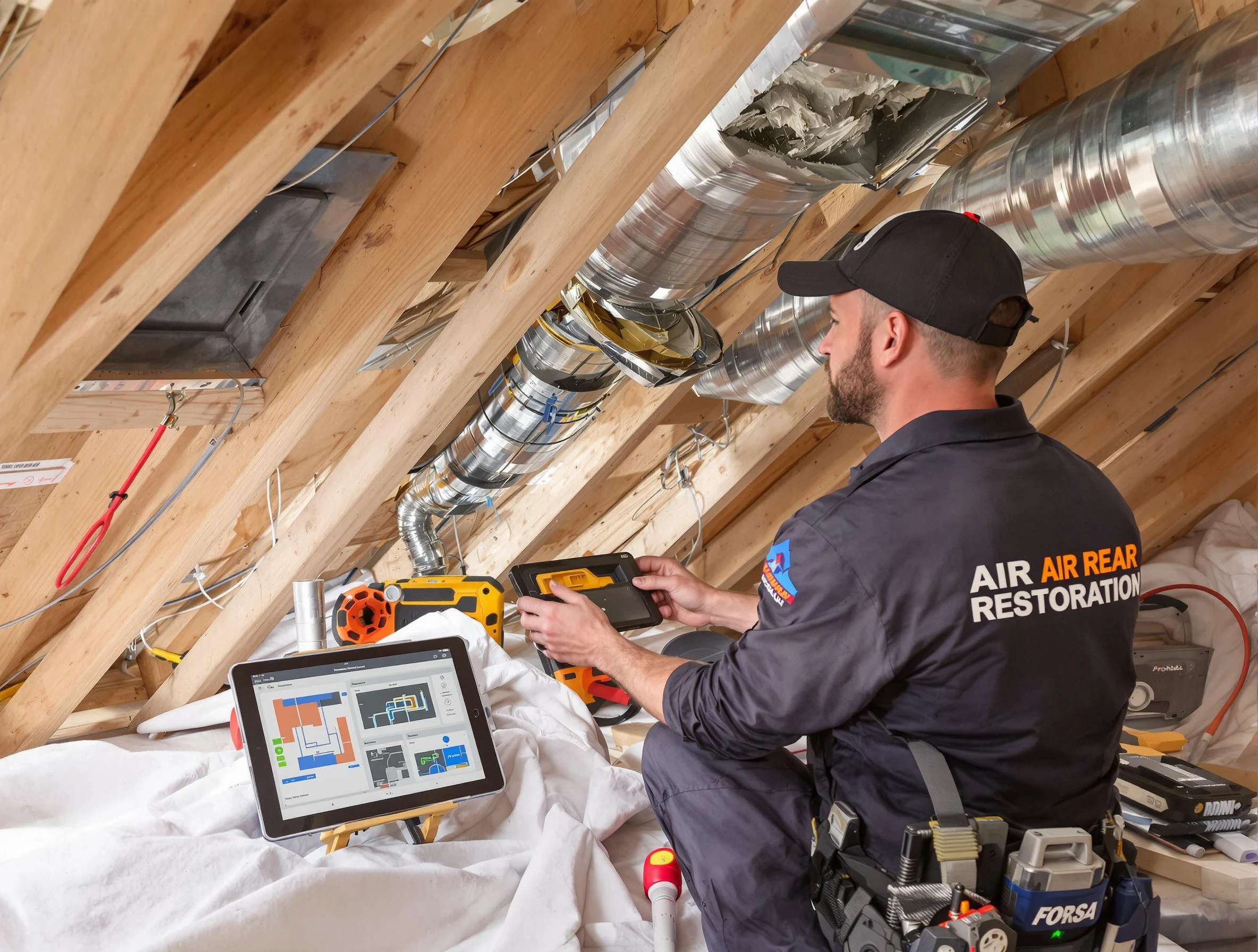 Johns Creek Air Duct Cleaning technician performing precise duct repair work in Johns Creek