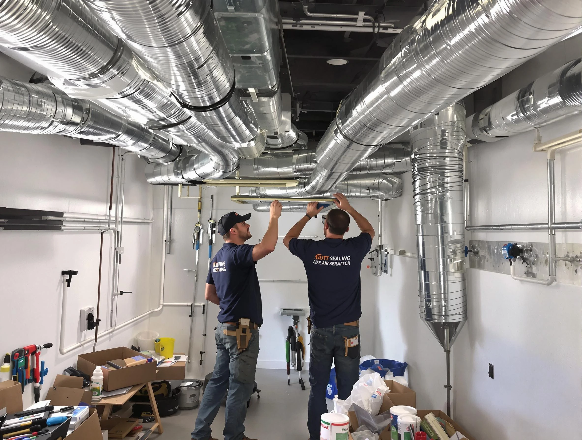 Johns Creek Air Duct Cleaning technician applying professional duct sealing solutions in Johns Creek